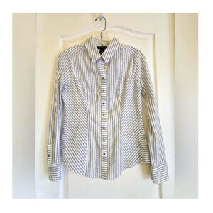 White House Black Market Navy and White Striped Shirt